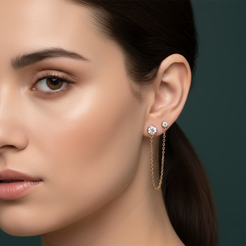 Crystal Bond Double Piercing Earrings