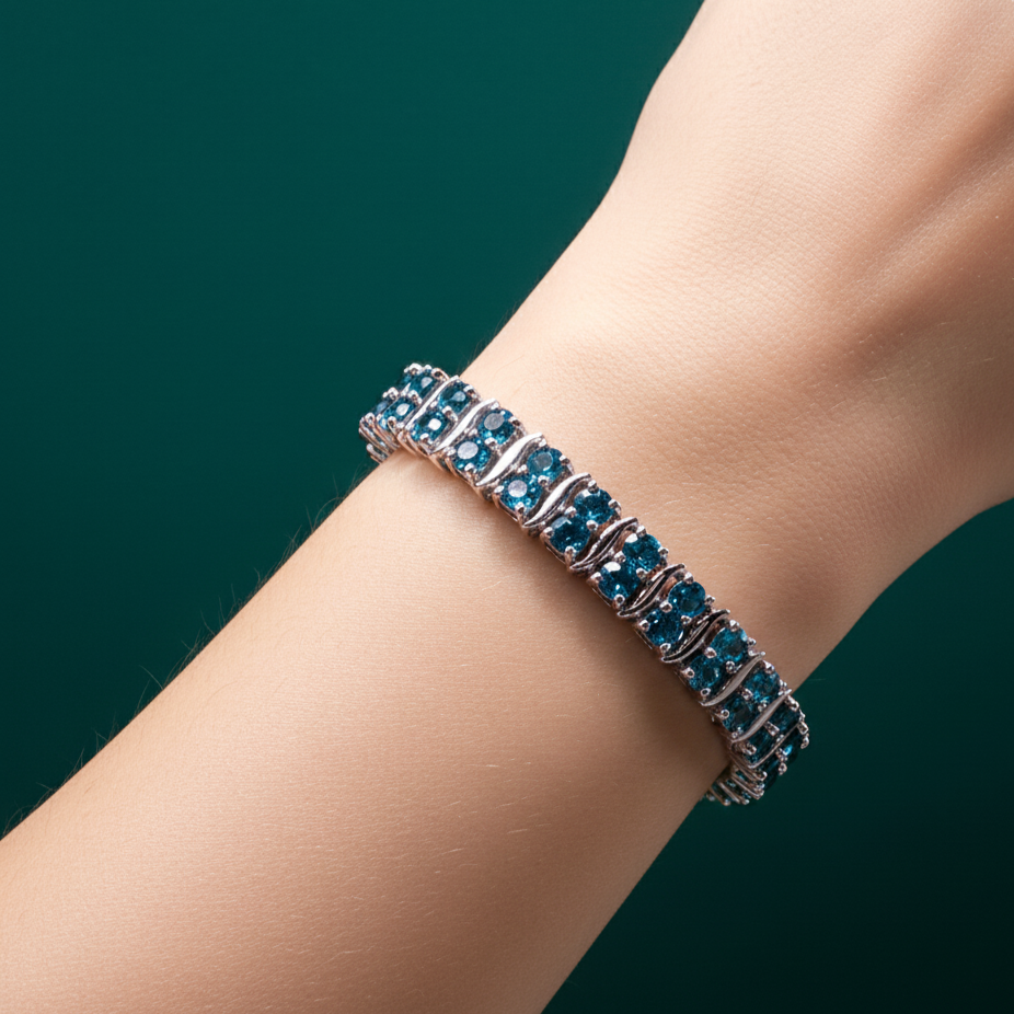 Silver Tennis Bracelet with Oval Aquamarine Cabochons