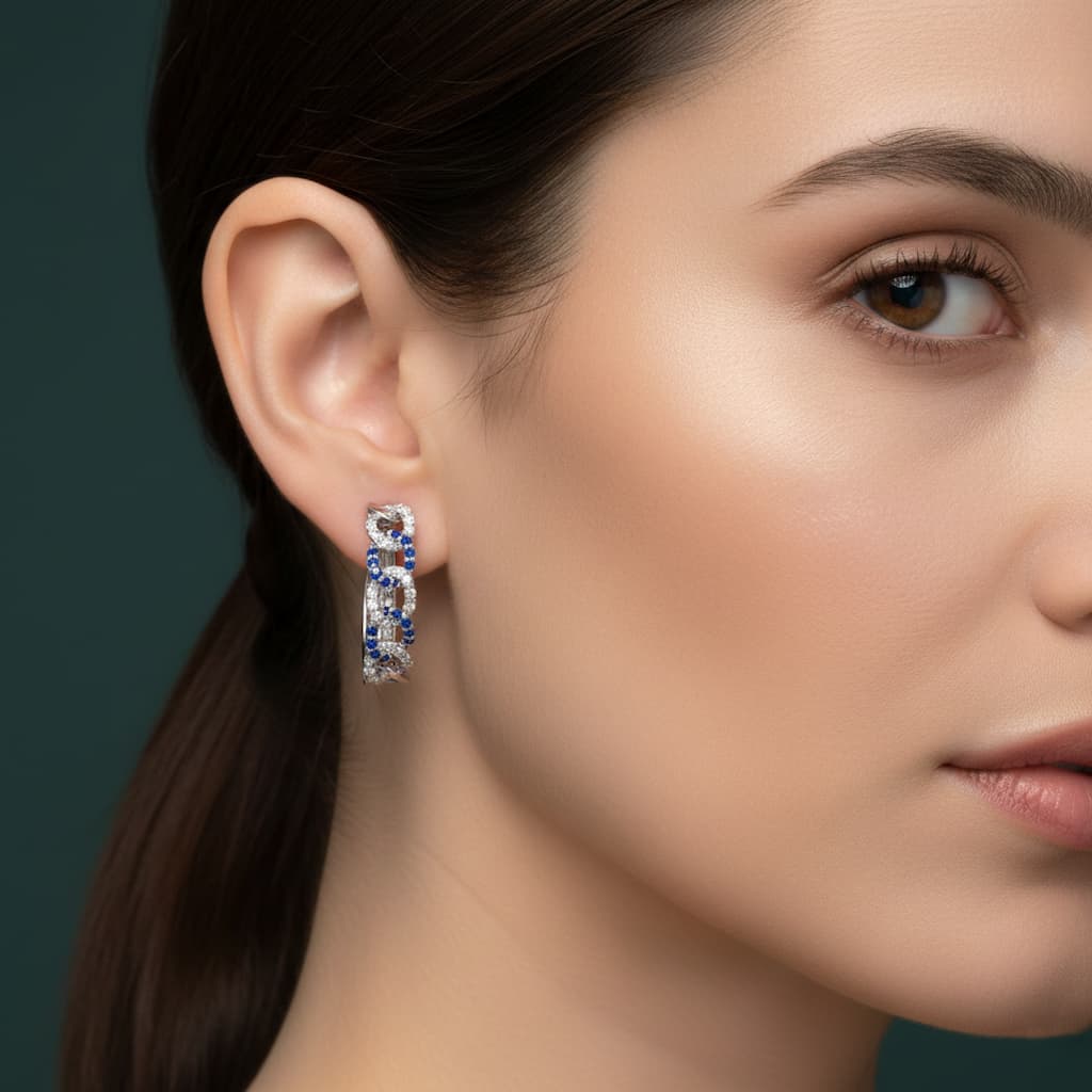 Sapphire Chain-Link Hoop Earrings