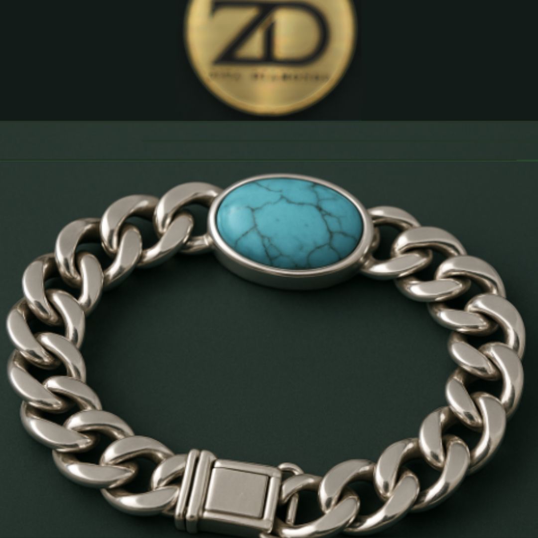 Silver Bracelet with Turquoise Oval Stone