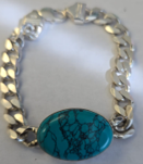 Silver Bracelet with Turquoise Oval Gemstone
