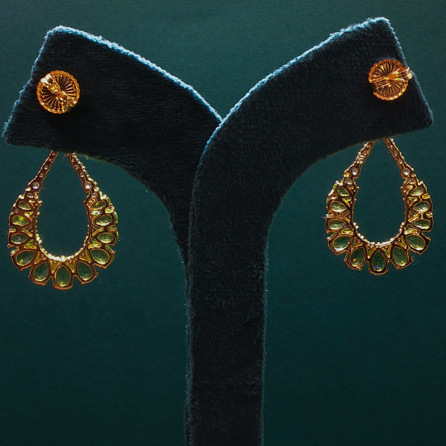 Gold Dangle Earrings with Cabochon Peridot Gemstones