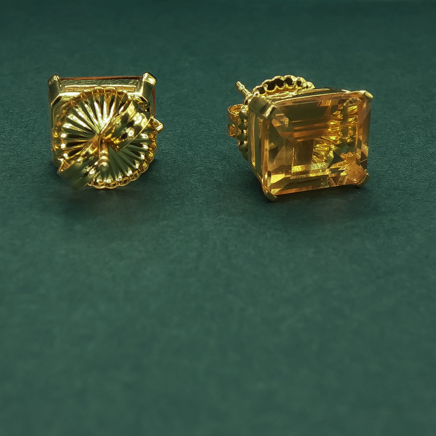 Gold Stud Earrings with Square-Cut Orange Citrine