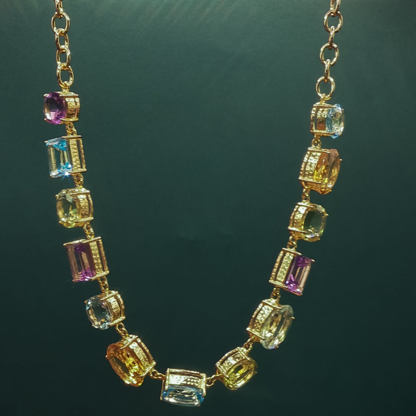 Golden Chain with Square Amethyst Gemstone