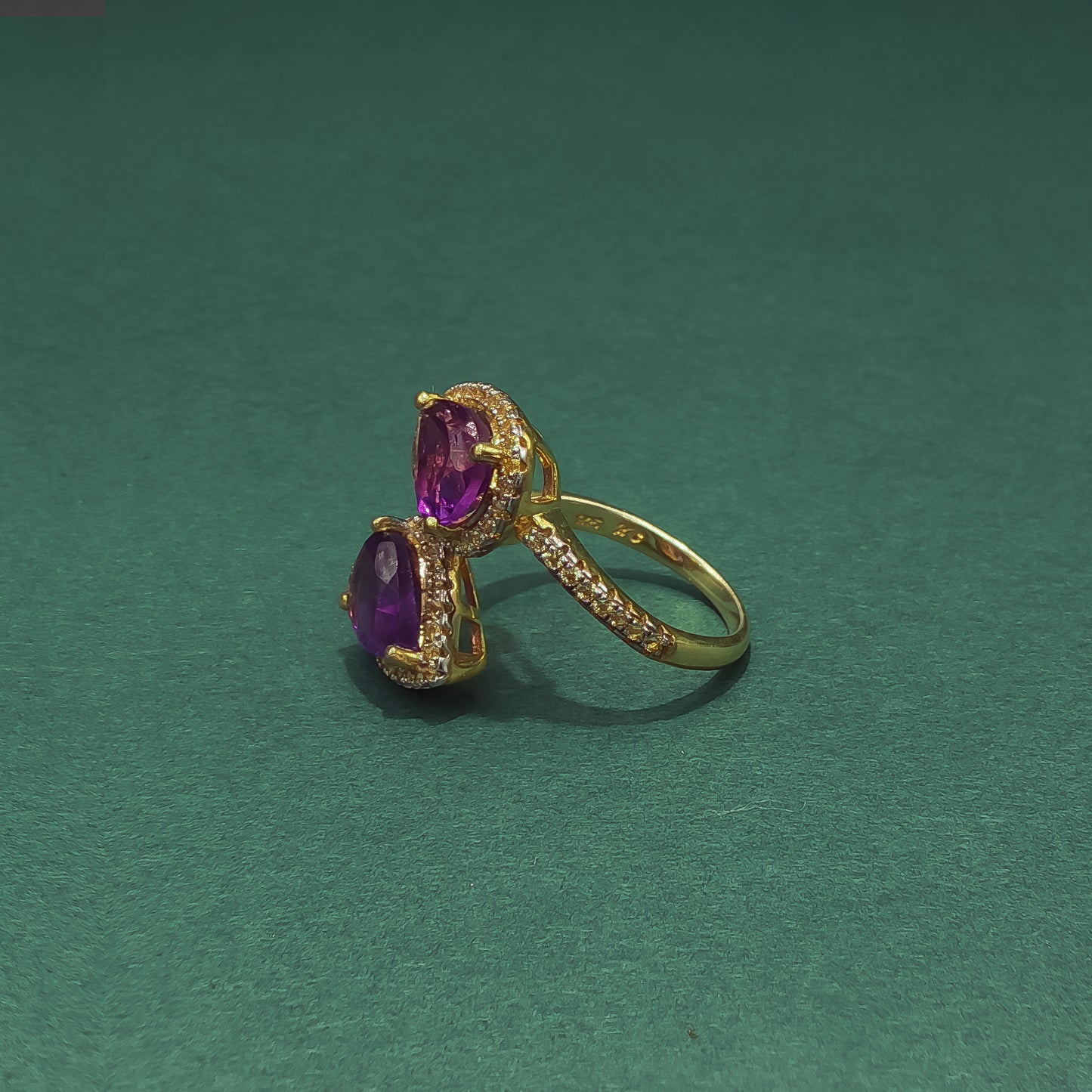 Gold Ring with Pear Cut Cabochon Amethysts