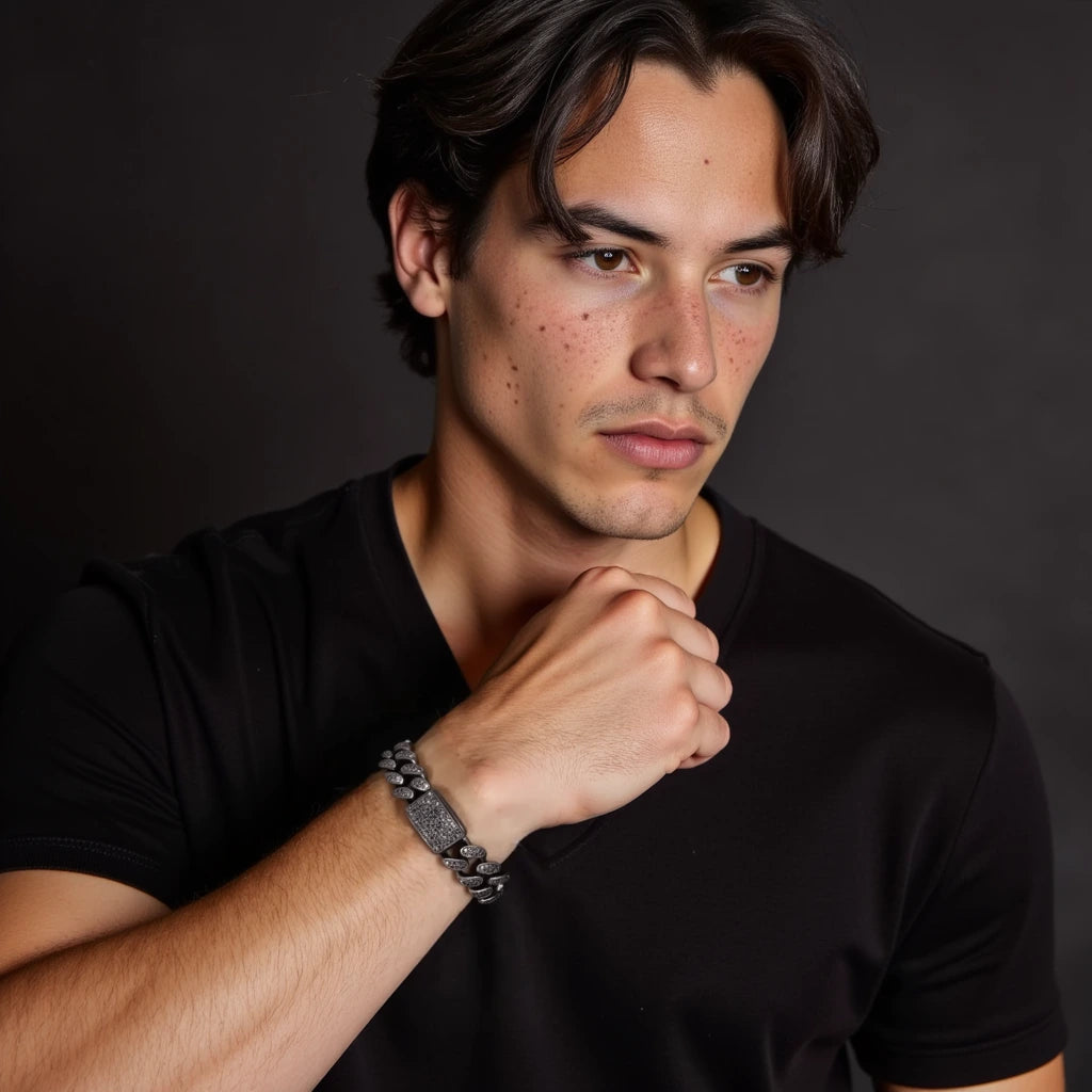 Black Diamond Cuban Link Bracelet in Silver