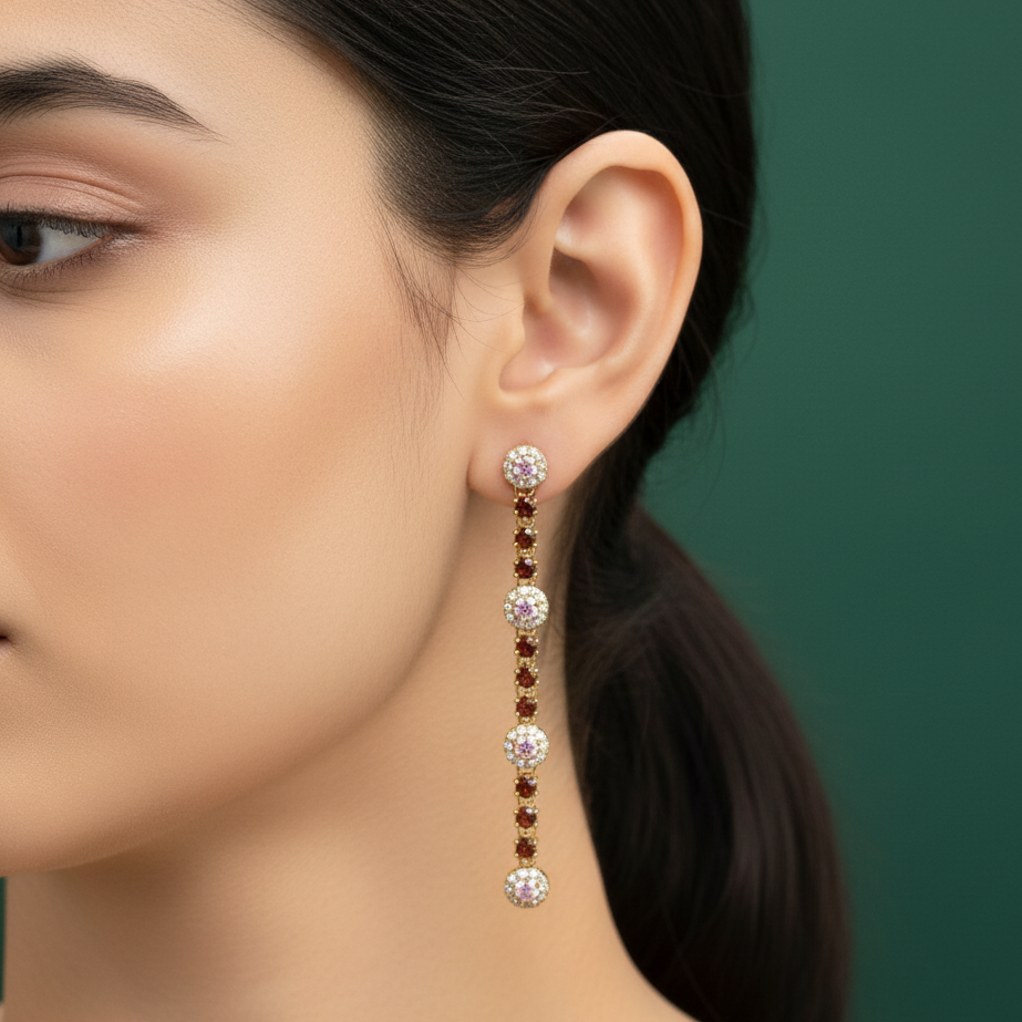 Gold Dangle Earrings with Cabochon Garnets