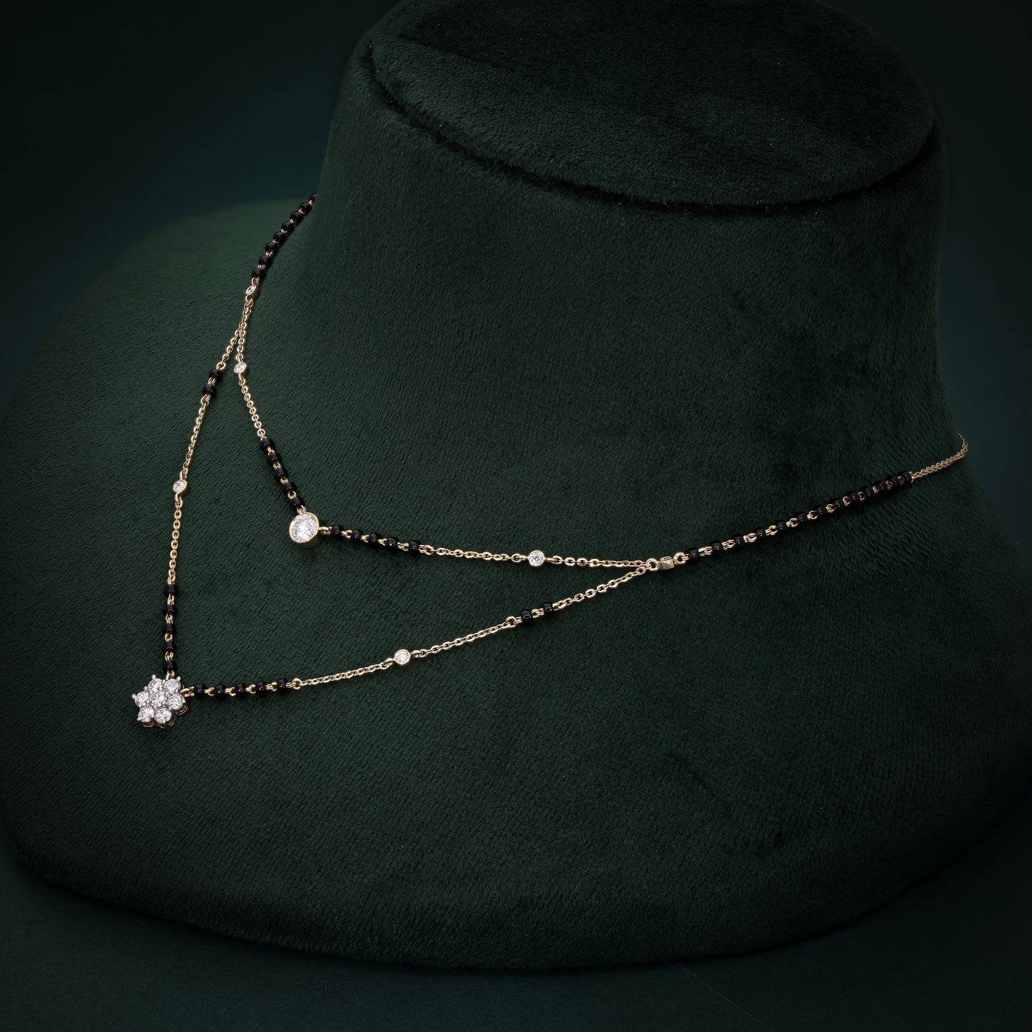 Layered 18K Gold Mangalsutra with Lab-Grown Diamonds & Black Bead Chain