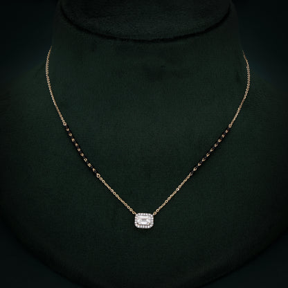 Contemporary 18K Gold Mangalsutra with Halo-Set Lab-Grown Diamond Pendant & Black Bead Chain