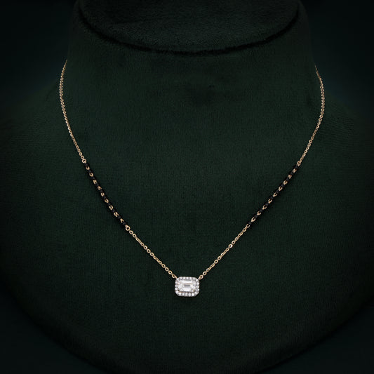 Contemporary 18K Gold Mangalsutra with Halo-Set Lab-Grown Diamond Pendant & Black Bead Chain