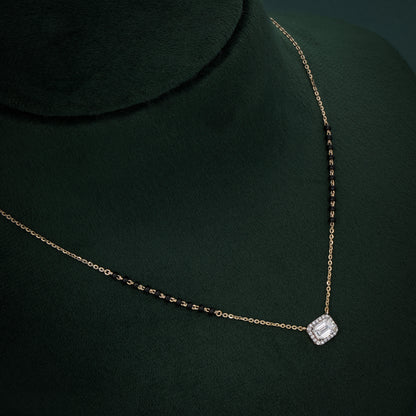 Contemporary 18K Gold Mangalsutra with Halo-Set Lab-Grown Diamond Pendant & Black Bead Chain