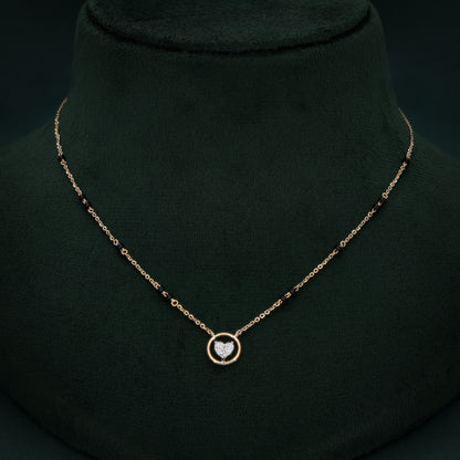 Heart-Inspired Lab-Grown Diamond Mangalsutra in 18K Gold with Circular Pendant & Black Beads