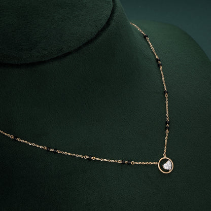 Heart-Inspired Lab-Grown Diamond Mangalsutra in 18K Gold with Circular Pendant & Black Beads