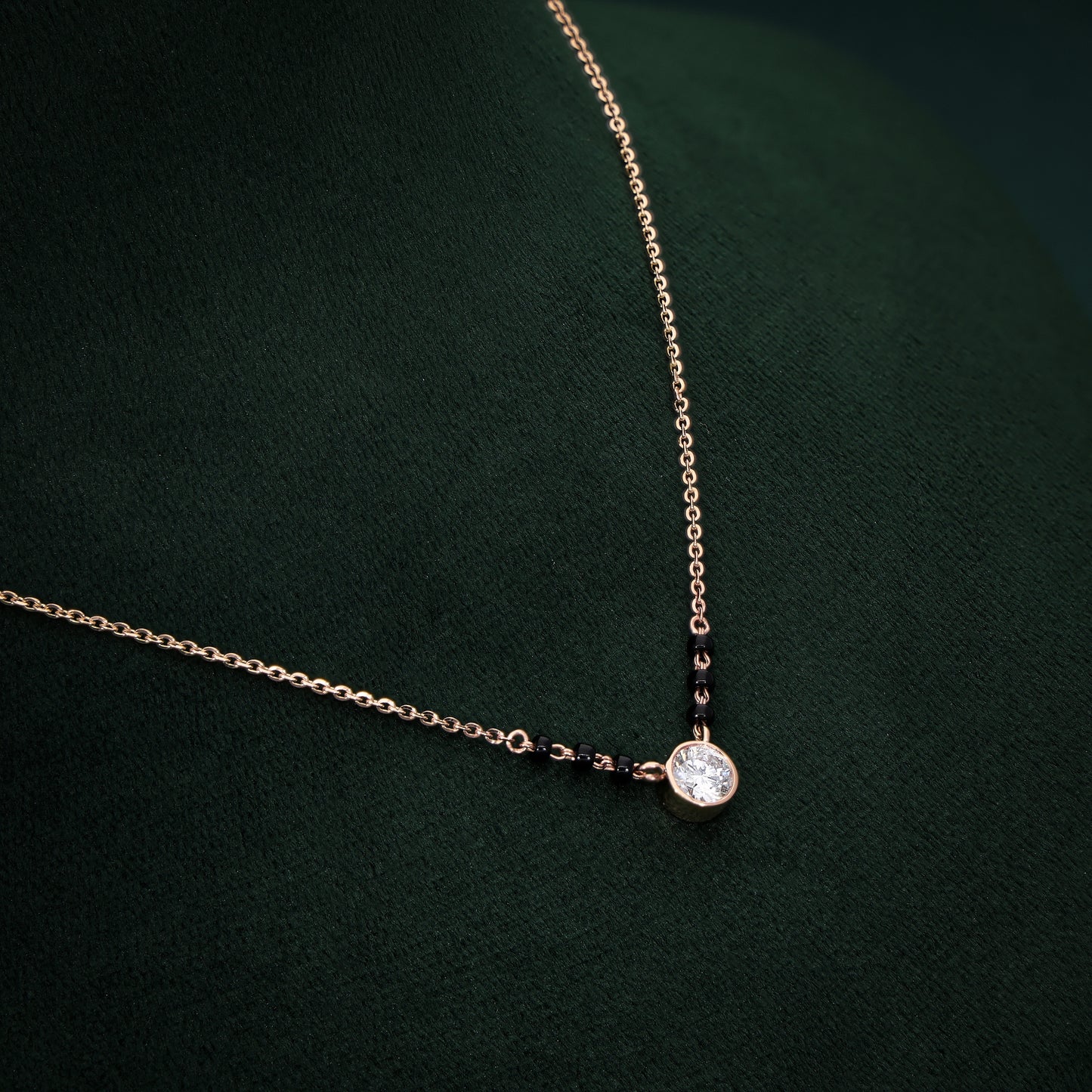 Classic 18K Gold Mangalsutra with a Single Lab-Grown Diamond & Black Beads