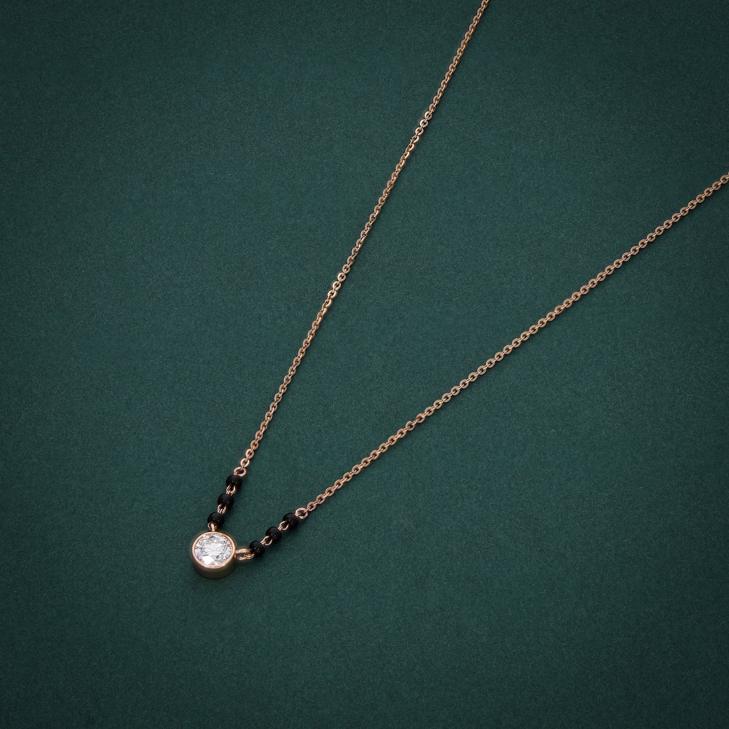 Classic 18K Gold Mangalsutra with a Single Lab-Grown Diamond & Black Beads