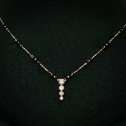 Vertical Drop Lab-Grown Diamond Mangalsutra in 18K Gold with Black Bead Chain