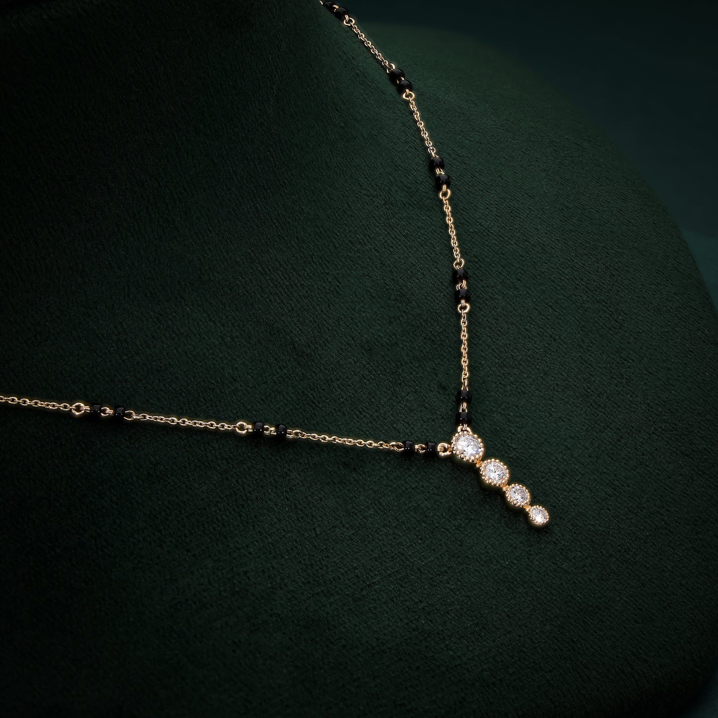 Vertical Drop Lab-Grown Diamond Mangalsutra in 18K Gold with Black Bead Chain