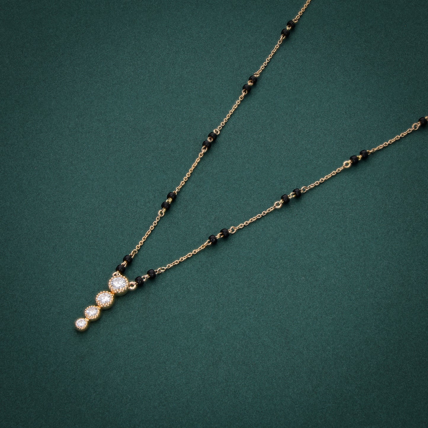 Vertical Drop Lab-Grown Diamond Mangalsutra in 18K Gold with Black Bead Chain