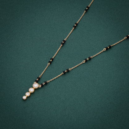 Vertical Drop Lab-Grown Diamond Mangalsutra in 18K Gold with Black Bead Chain