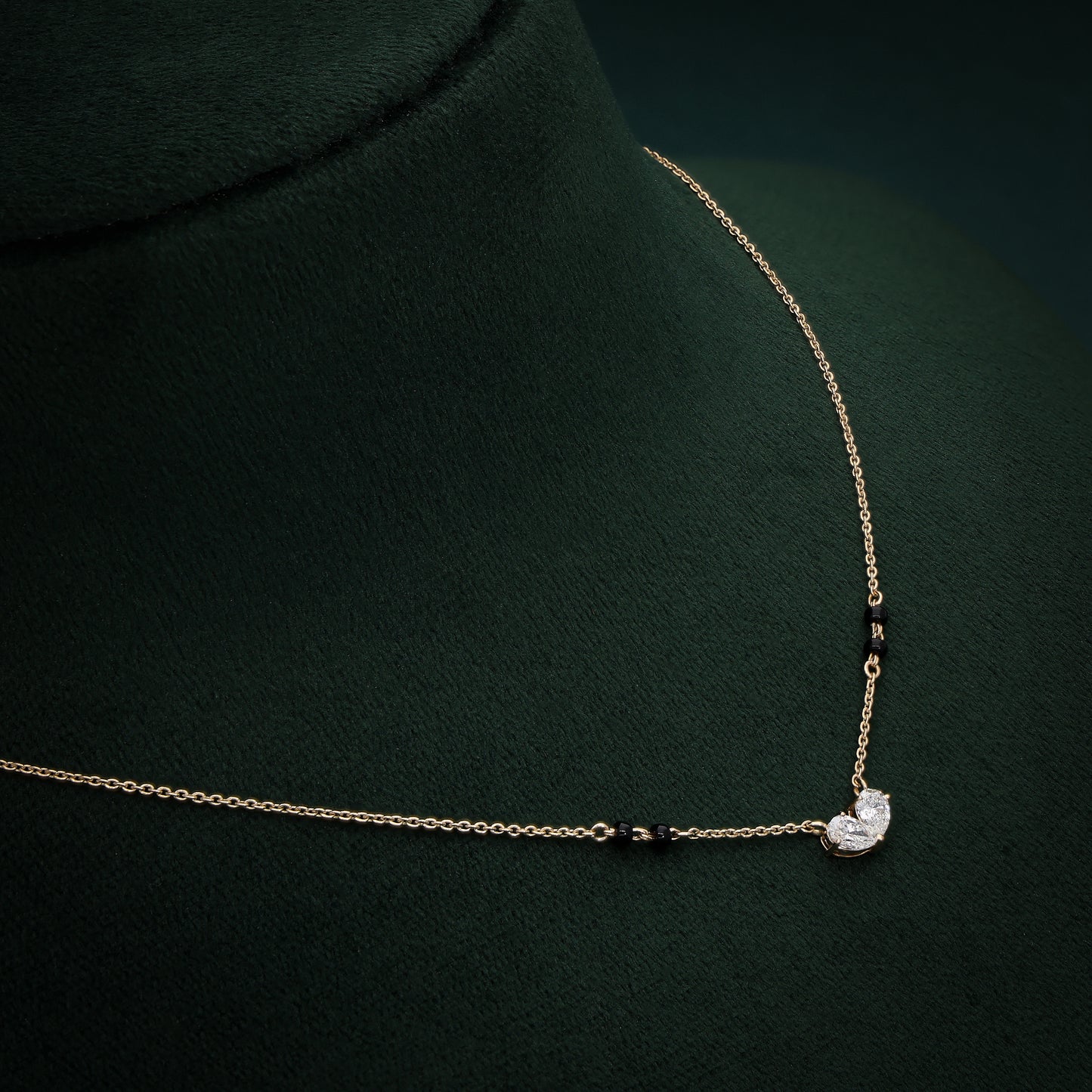 Minimalist 18K Gold Diamond Mangalsutra with Lab-Grown Diamonds & Black Beads