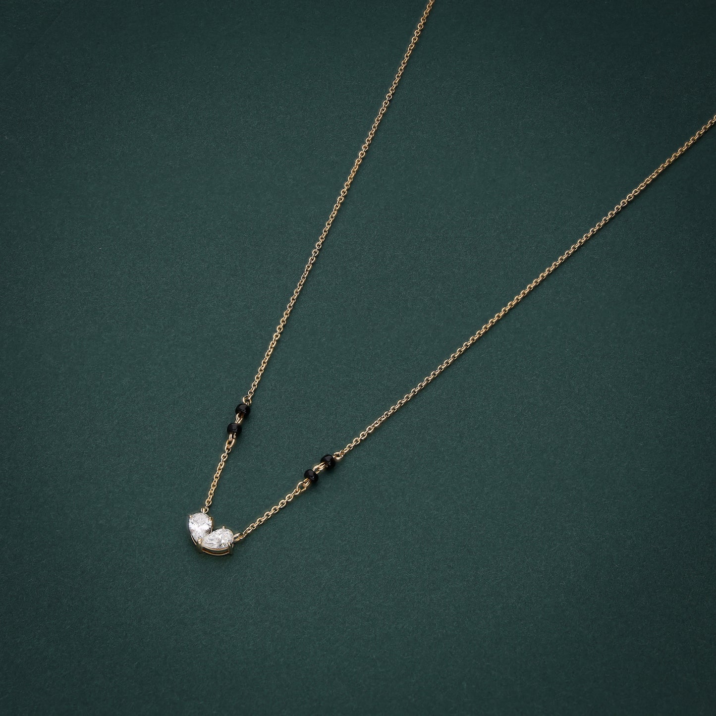 Minimalist 18K Gold Diamond Mangalsutra with Lab-Grown Diamonds & Black Beads