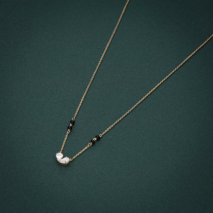 Minimalist 18K Gold Diamond Mangalsutra with Lab-Grown Diamonds & Black Beads