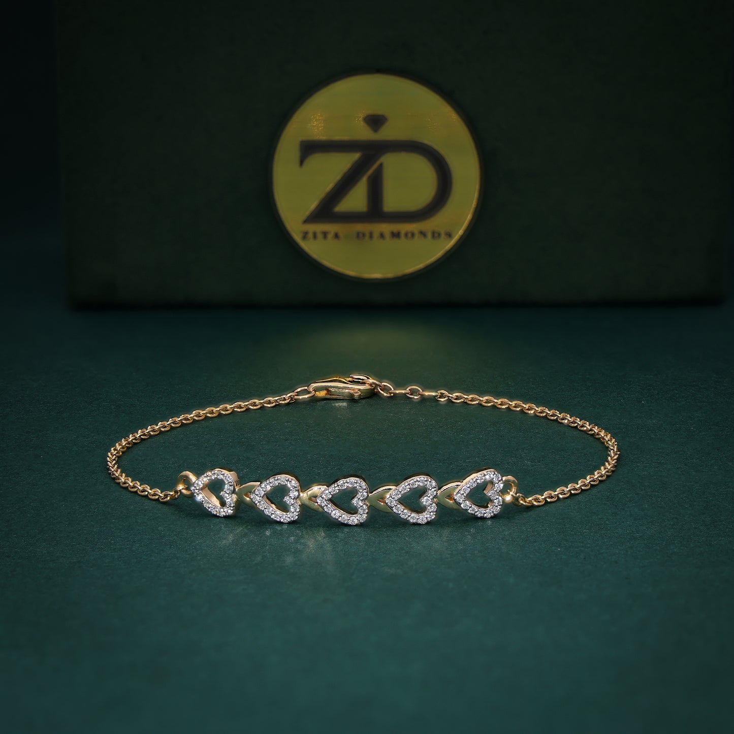 18KT Yellow Gold Heart Diamond Bracelet