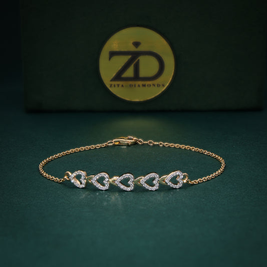 18KT Yellow Gold Heart Diamond Bracelet