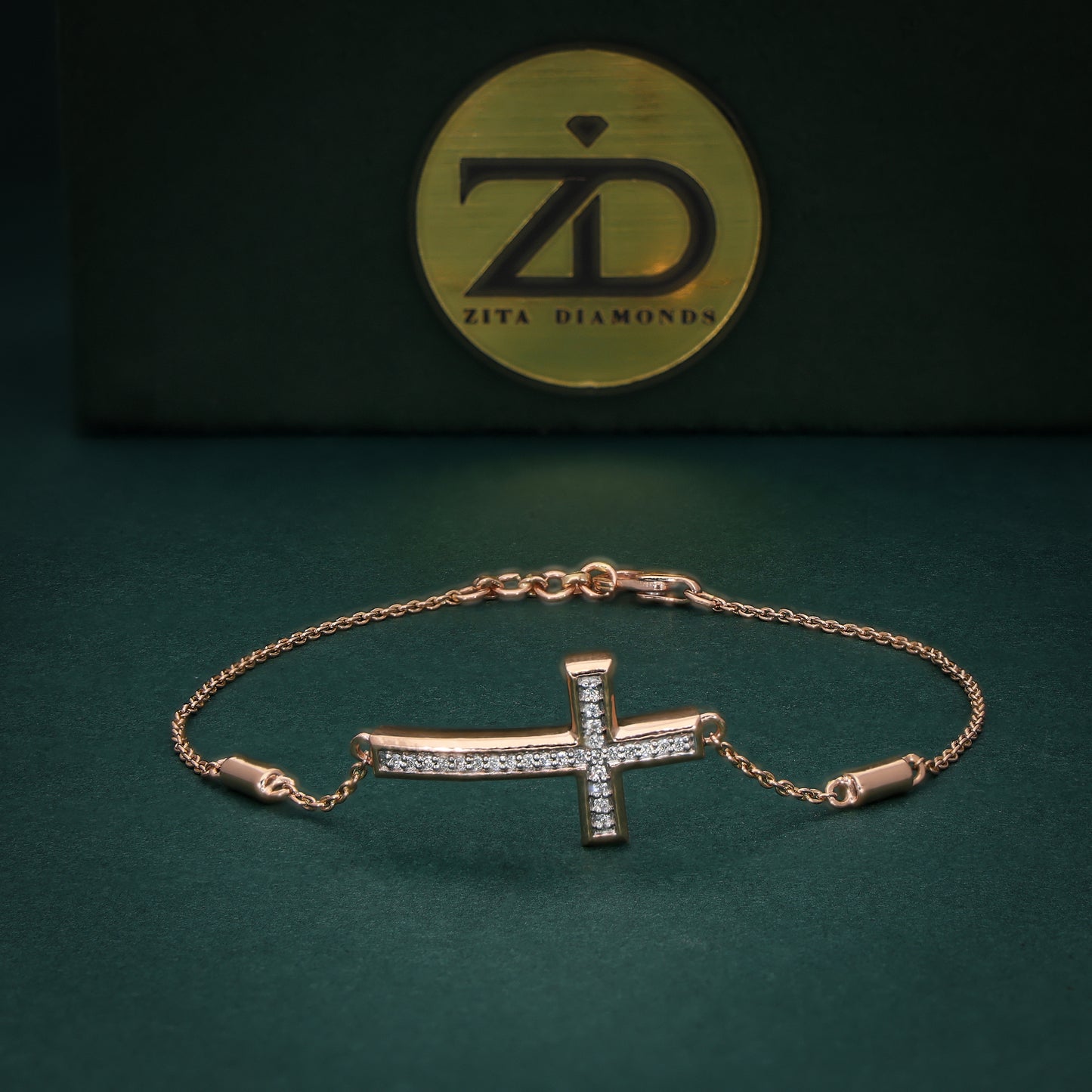 18KT Rose Gold Diamond Cross Bracelet