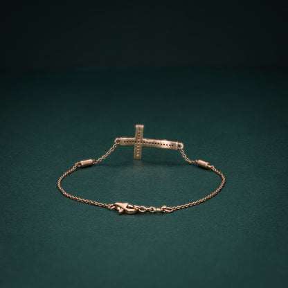 18KT Rose Gold Diamond Cross Bracelet