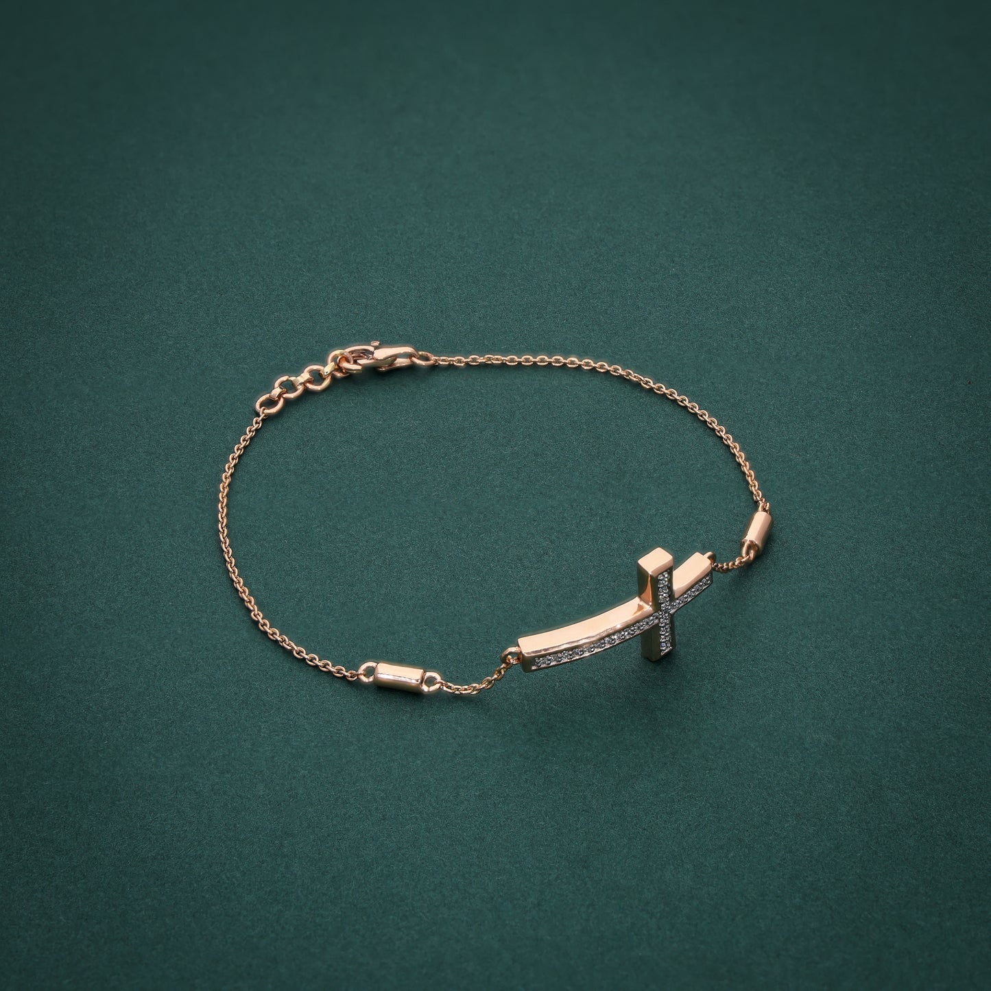 18KT Rose Gold Diamond Cross Bracelet