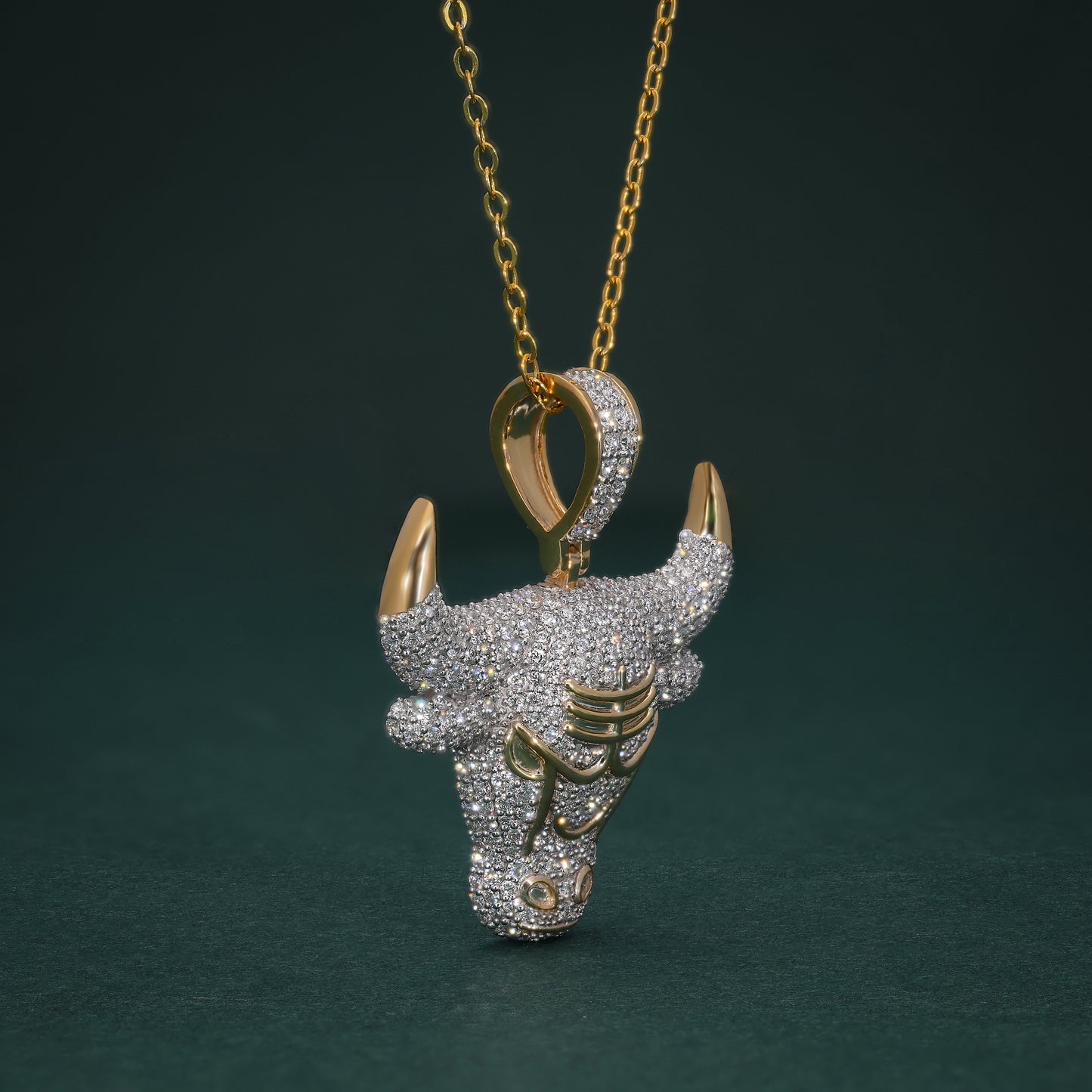 Majestic Bull Diamond Pendant in 18KT Yellow Gold