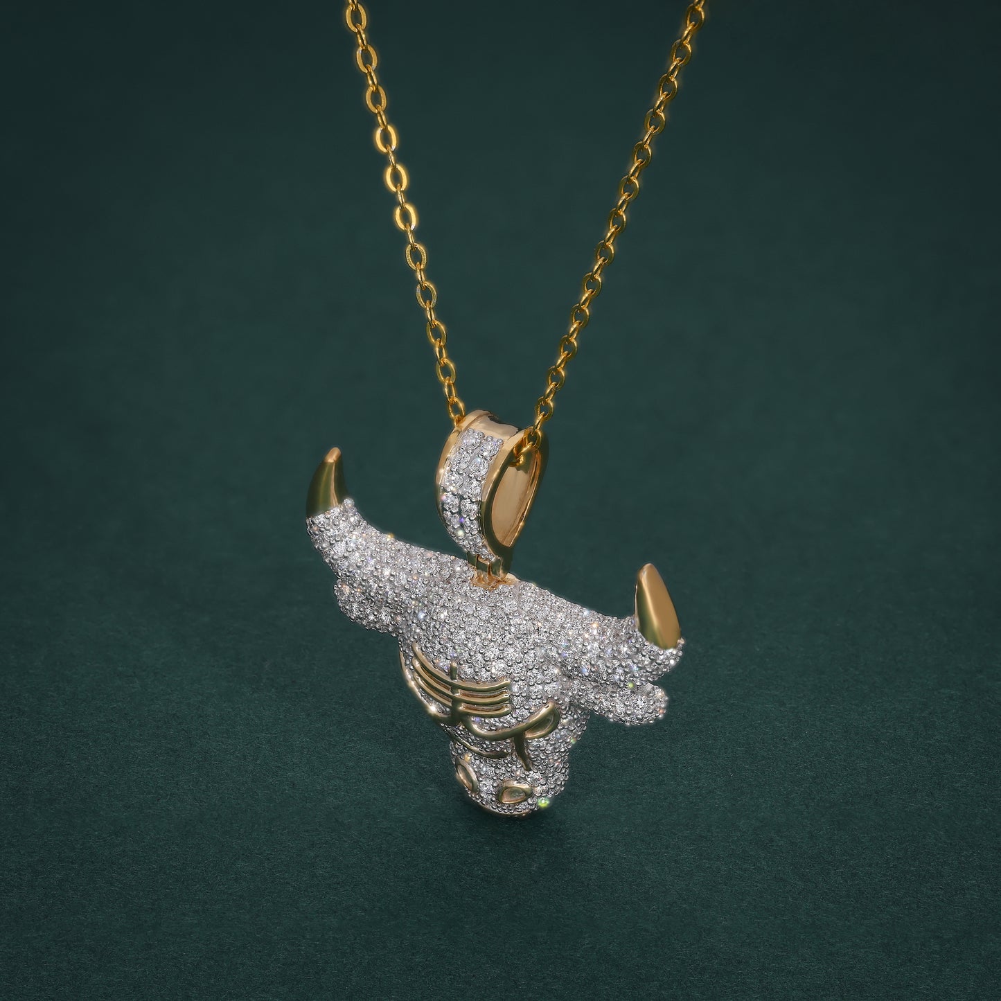 Majestic Bull Diamond Pendant in 18KT Yellow Gold