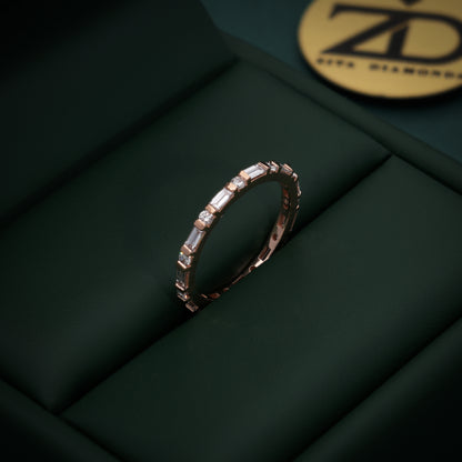 18KT Gold Eternity Band with Baguette and Round Diamonds