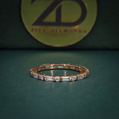 18KT Gold Eternity Band with Baguette and Round Diamonds