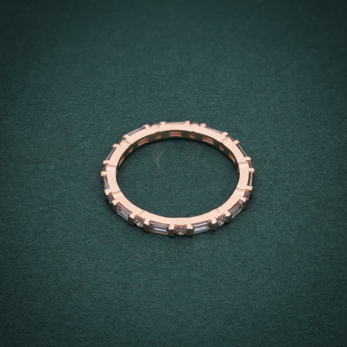 18KT Gold Eternity Band with Baguette and Round Diamonds