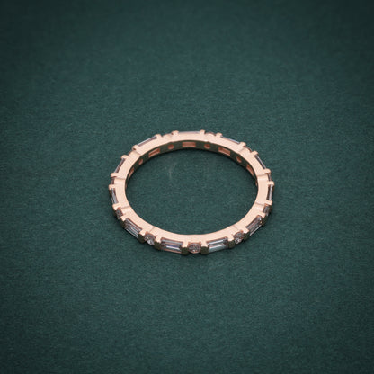 18KT Gold Eternity Band with Baguette and Round Diamonds