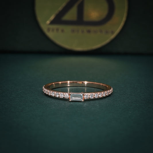 18KT Gold Baguette Diamond Ring with Pavé Band