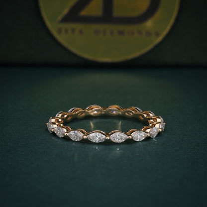 18KT Gold Eternity Band with Marquise-Cut Diamonds