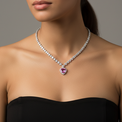 Pink Sapphire and Diamond Necklace in White Gold