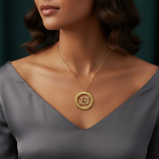 Gold "13" Pendant with Vibrant Color Stones