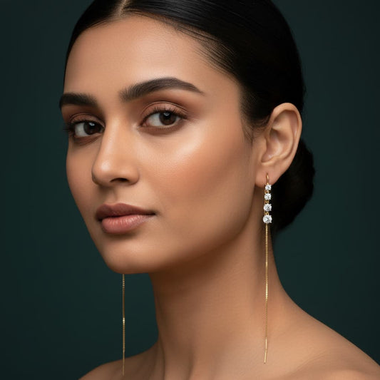 Golden Cascade Diamond Thread Earrings