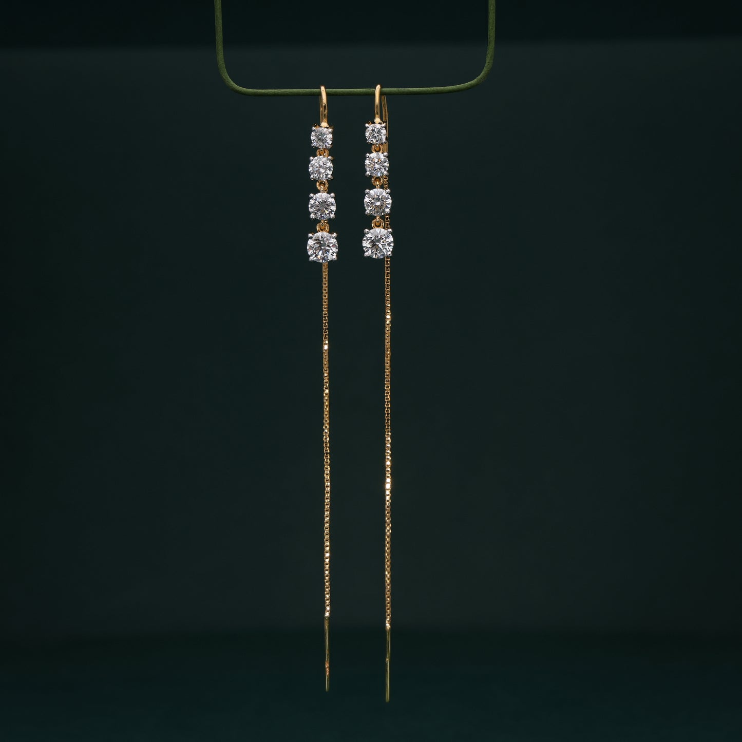 Golden Cascade Diamond Thread Earrings