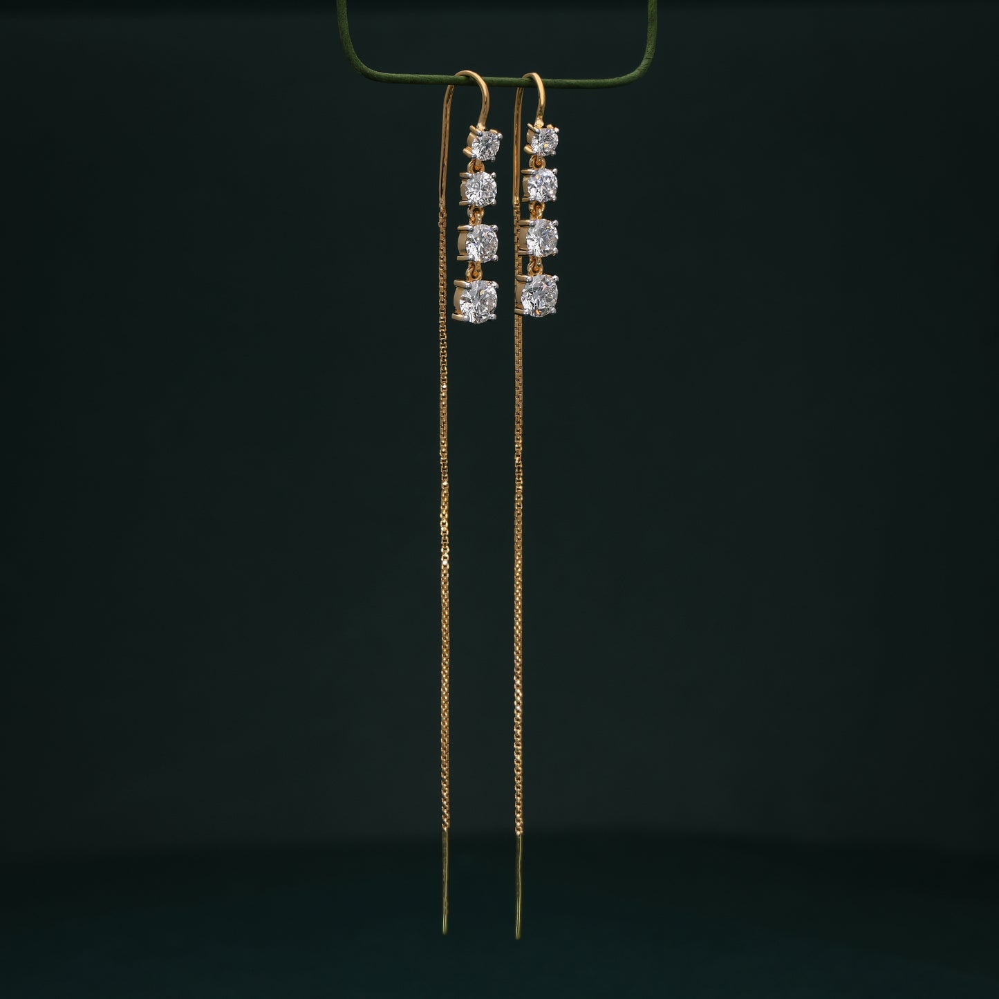 Golden Cascade Diamond Thread Earrings