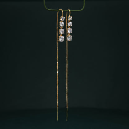 Golden Cascade Diamond Thread Earrings