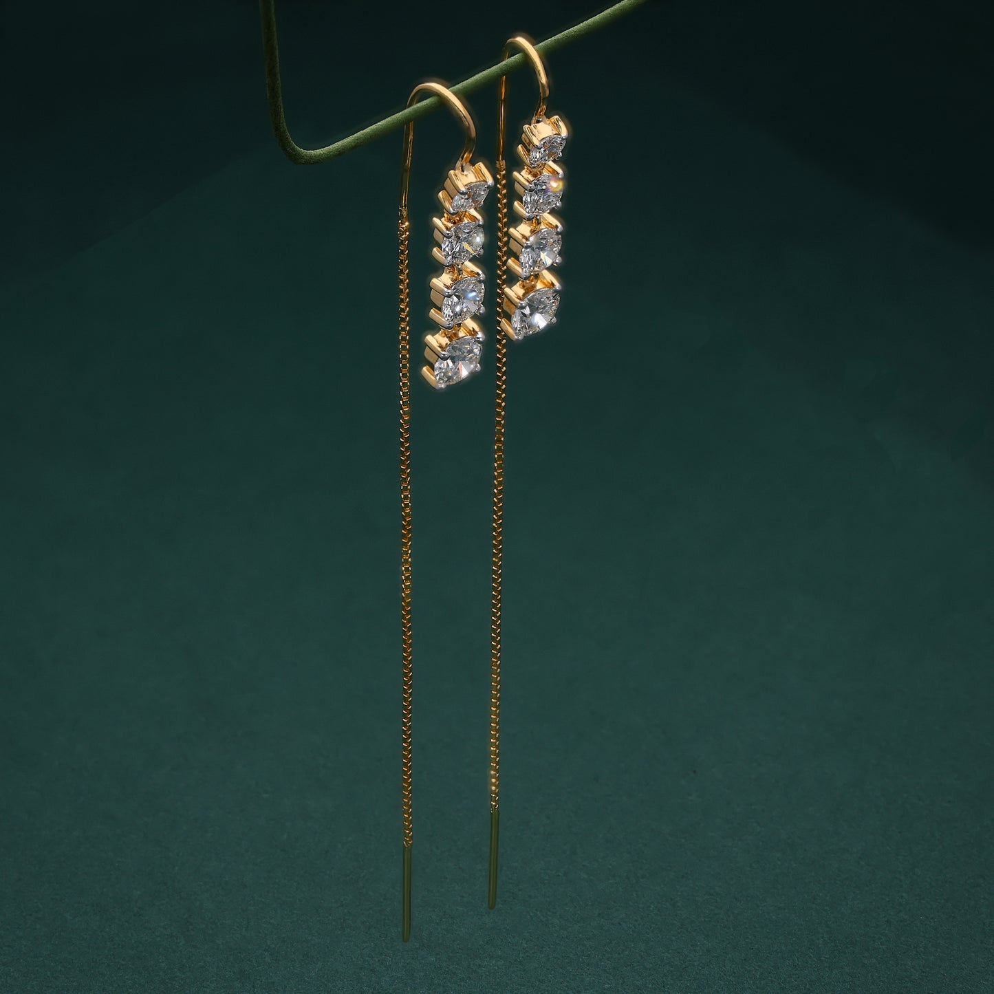 Golden Cascade Diamond Thread Earrings