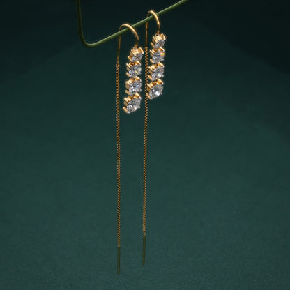 Golden Cascade Diamond Thread Earrings