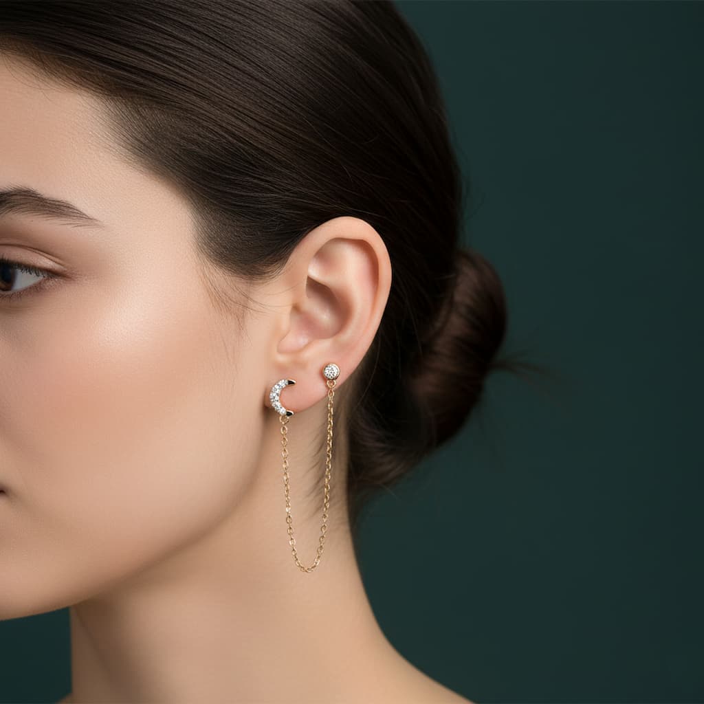 Lunar Link – Double Piercing Earrings