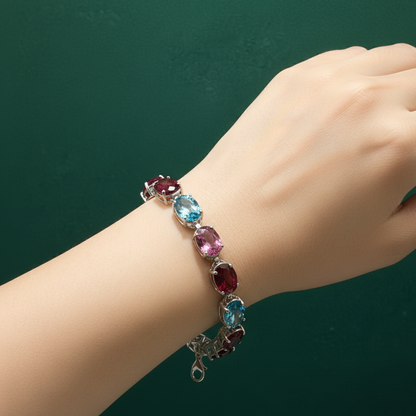 Amethyst Oval Cabochon Silver Tennis Bracelet