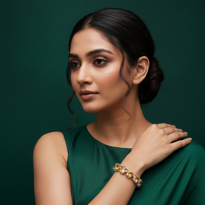 Sterling Silver Chain Bracelet with Oval Citrine Cabochons